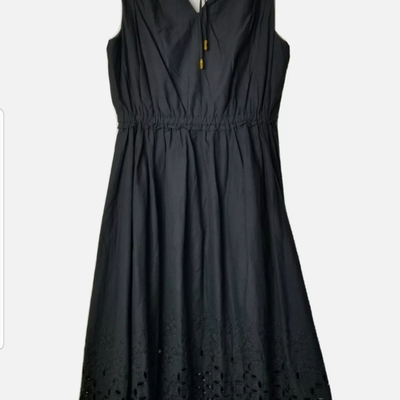 Donna Karan Black Cotton Embroidered Eyelet Hem Sleeveless A-line Dress Size 2 - Picture 11 of 16